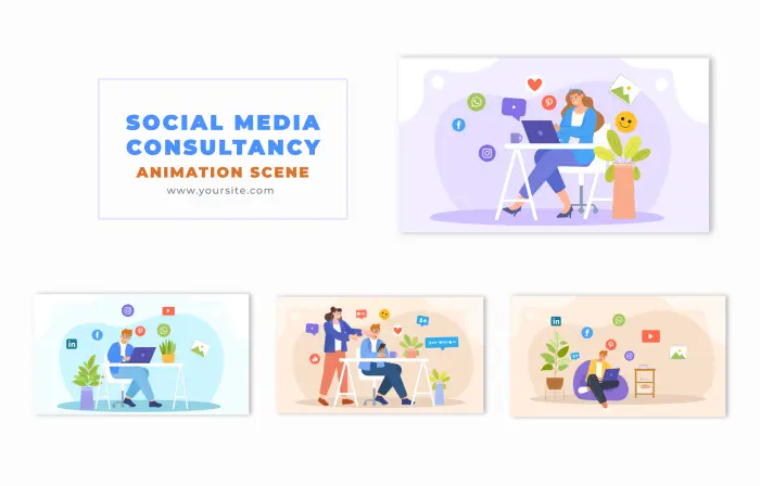 Social Media and Consultancy Concept Flat Character Animation Scene